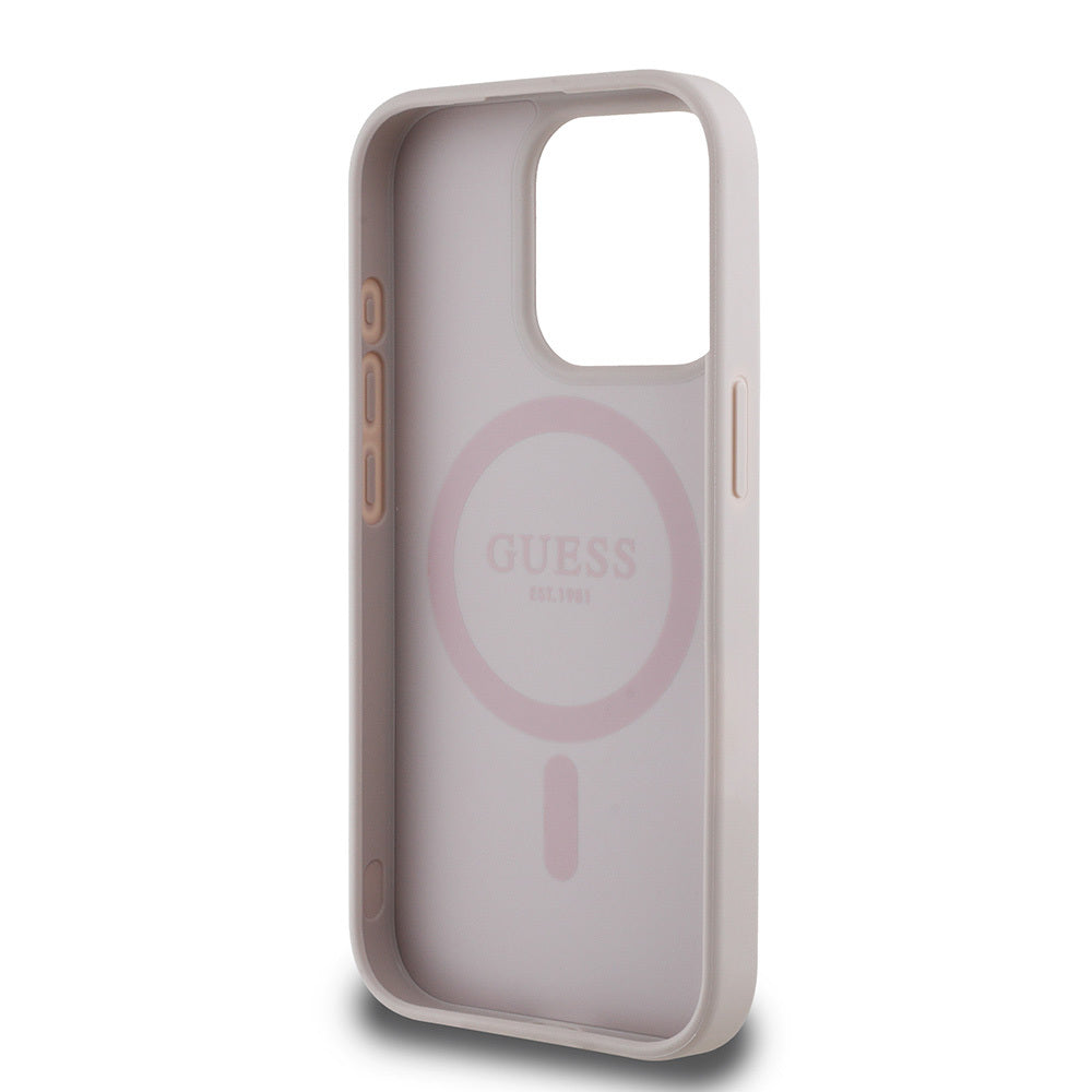 iPhone 15 Pro Max Kılıf Guess Orijinal Lisanslı M-safe Şarj Özellikli Yazı Logolu Circle Classic Kılıf