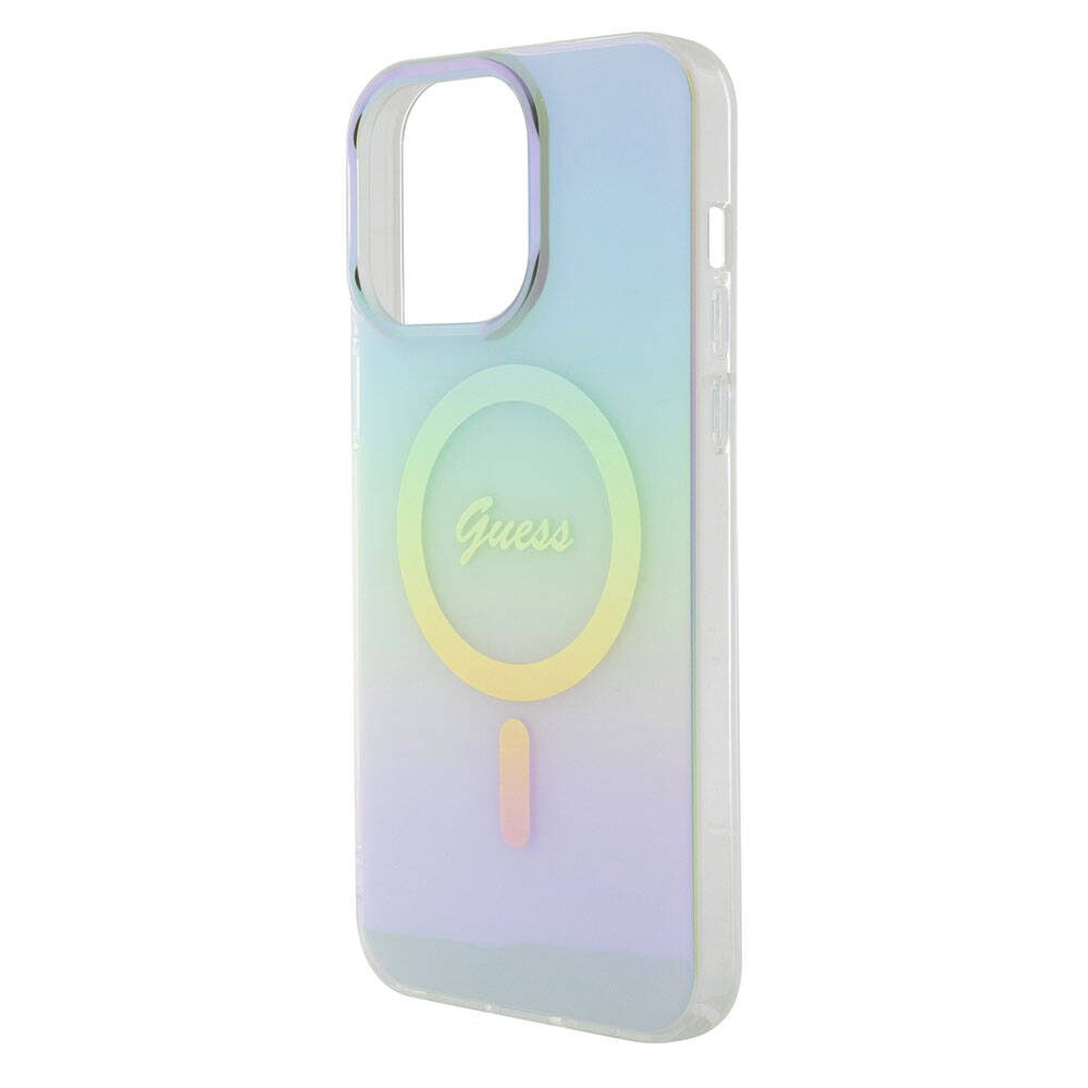 iPhone 15 Pro Max Kılıf Guess Orijinal Lisanslı M-safe Şarj Özellikli Yazı Logolu Iridescent Kılıf