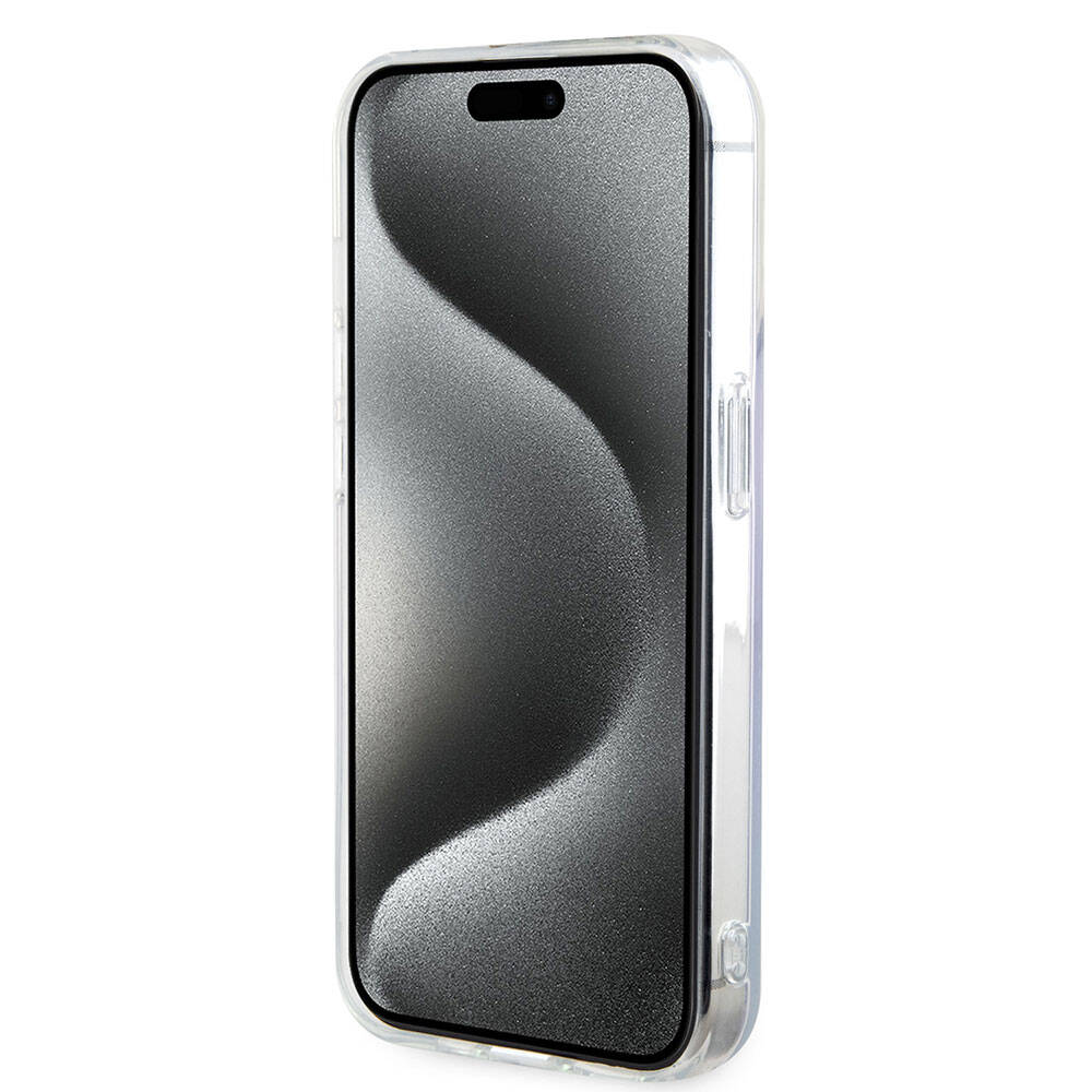 iPhone 15 Pro Max Kılıf Guess Orijinal Lisanslı M-safe Şarj Özellikli Yazı Logolu Iridescent Kılıf