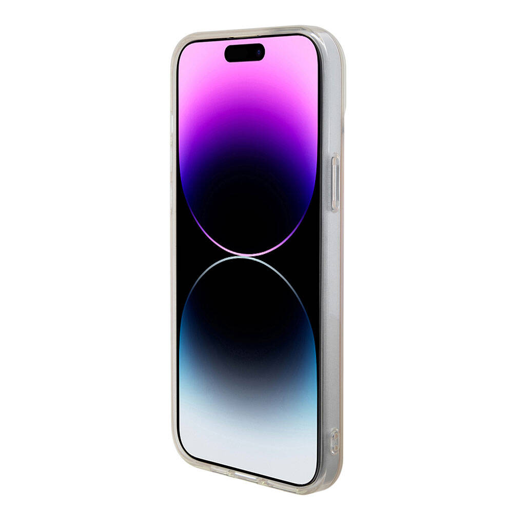 iPhone 15 Pro Max Kılıf Guess Orijinal Lisanslı M-safe Şarj Özellikli Yazı Logolu Iridescent Kılıf