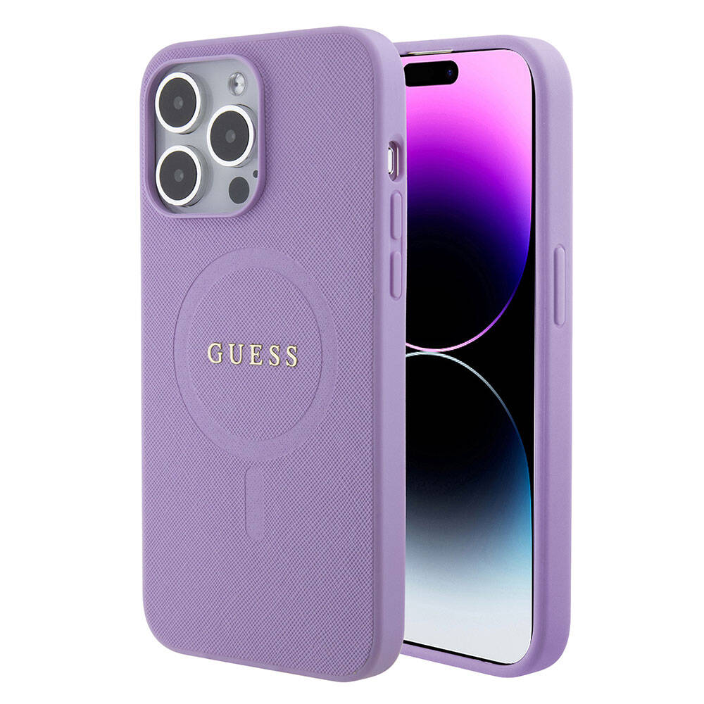 iPhone 15 Pro Max Kılıf Guess Orijinal Lisanslı M-safe Şarj Özellikli Yazı Logolu Saffiano Kılıf