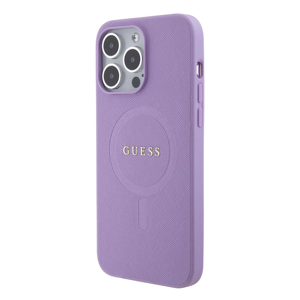 iPhone 15 Pro Max Kılıf Guess Orijinal Lisanslı M-safe Şarj Özellikli Yazı Logolu Saffiano Kılıf