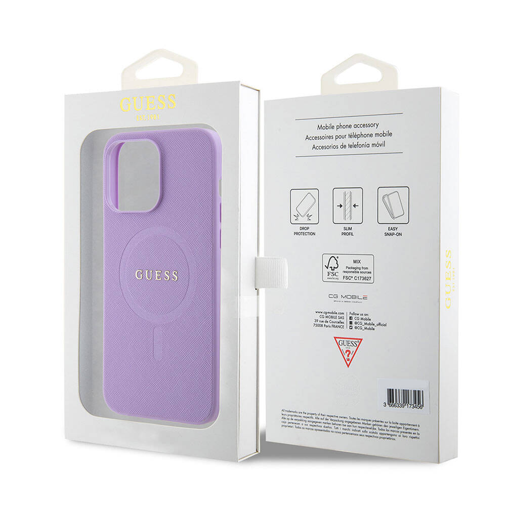 iPhone 15 Pro Max Kılıf Guess Orijinal Lisanslı M-safe Şarj Özellikli Yazı Logolu Saffiano Kılıf