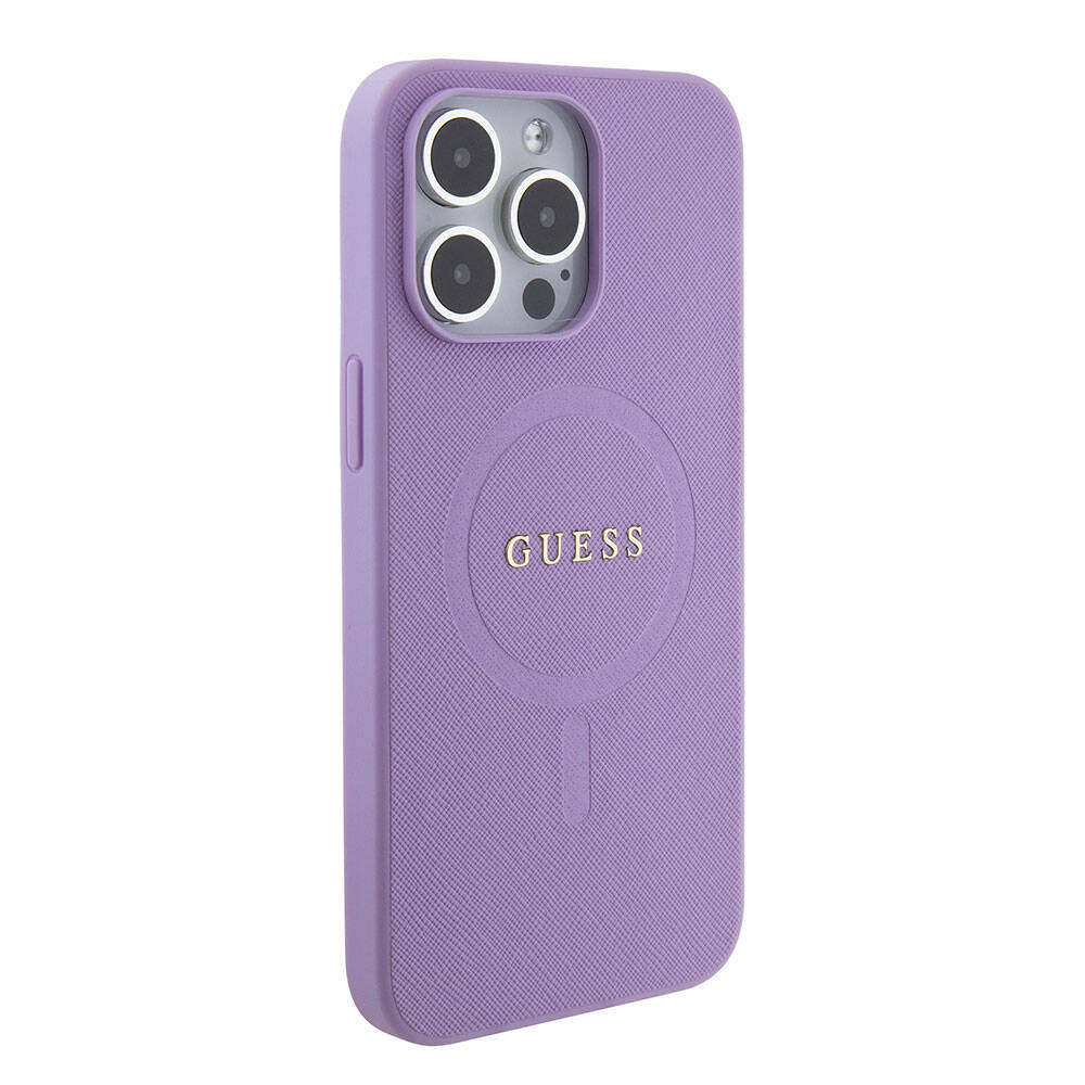 iPhone 15 Pro Max Kılıf Guess Orijinal Lisanslı M-safe Şarj Özellikli Yazı Logolu Saffiano Kılıf