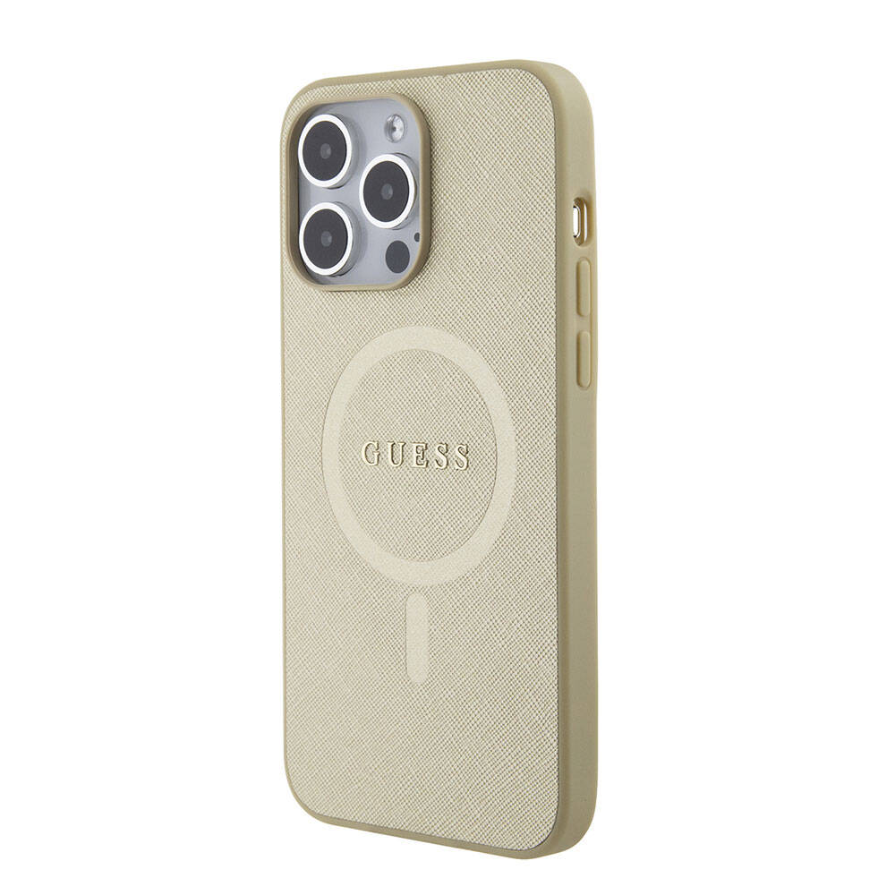 iPhone 15 Pro Max Kılıf Guess Orijinal Lisanslı M-safe Şarj Özellikli Yazı Logolu Saffiano Kılıf