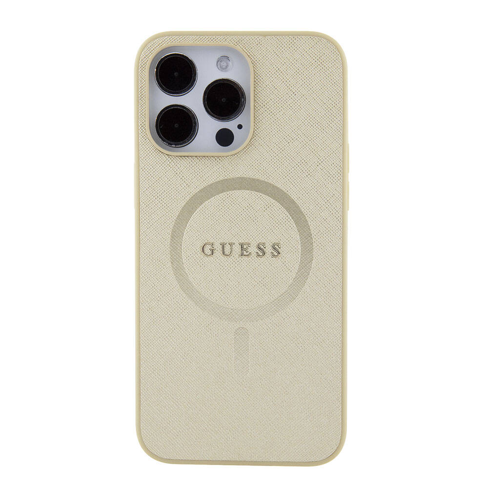 iPhone 15 Pro Max Kılıf Guess Orijinal Lisanslı M-safe Şarj Özellikli Yazı Logolu Saffiano Kılıf