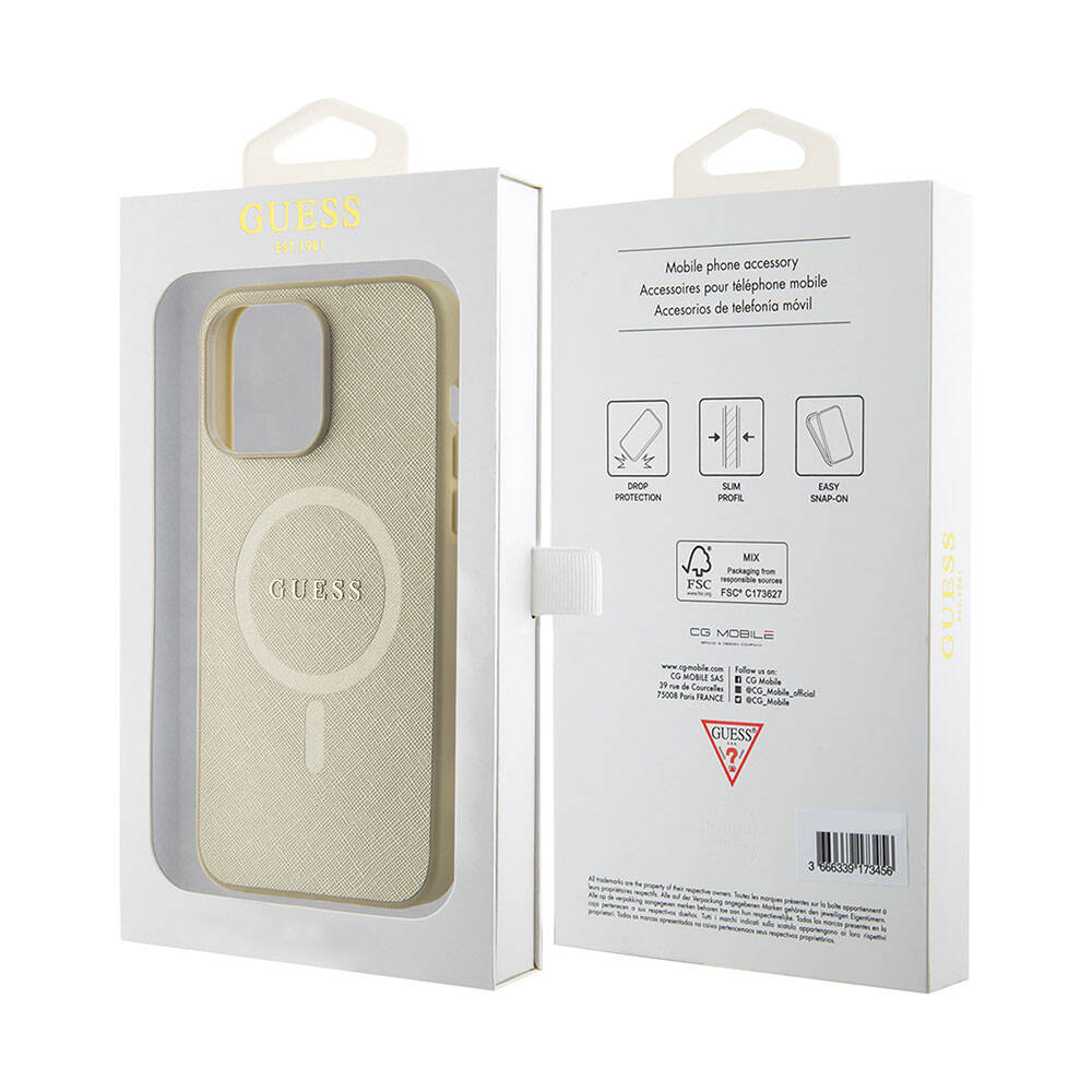 iPhone 15 Pro Max Kılıf Guess Orijinal Lisanslı M-safe Şarj Özellikli Yazı Logolu Saffiano Kılıf