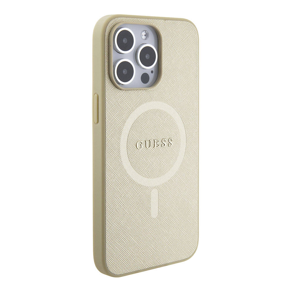 iPhone 15 Pro Max Kılıf Guess Orijinal Lisanslı M-safe Şarj Özellikli Yazı Logolu Saffiano Kılıf