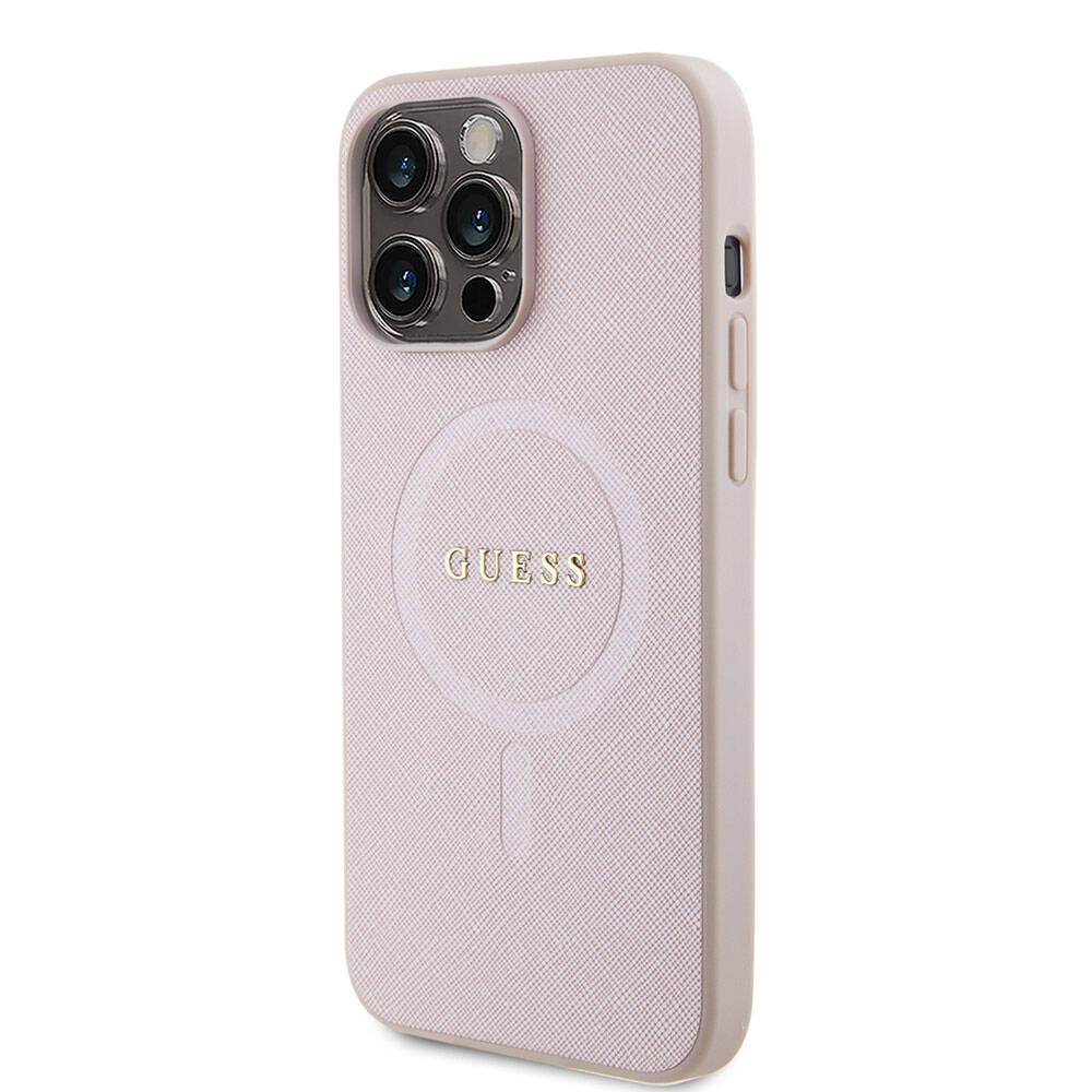 iPhone 15 Pro Max Kılıf Guess Orijinal Lisanslı M-safe Şarj Özellikli Yazı Logolu Saffiano Kılıf