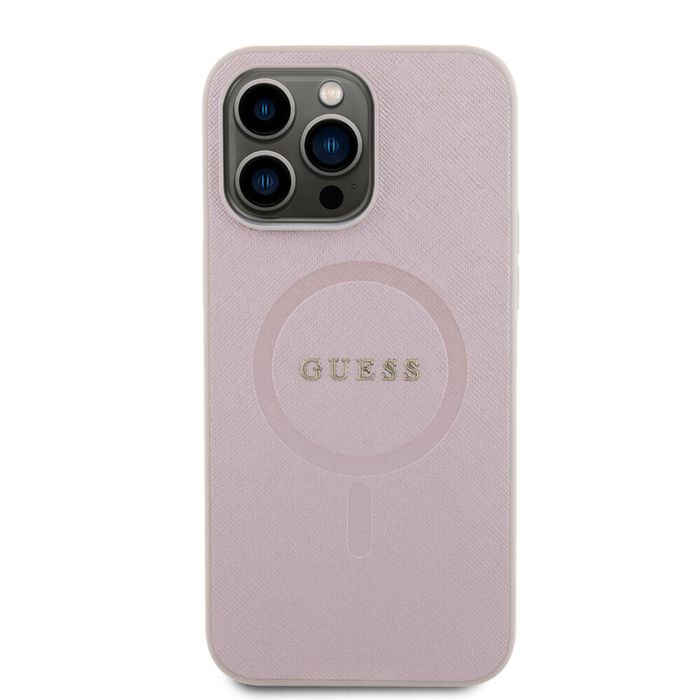iPhone 15 Pro Max Kılıf Guess Orijinal Lisanslı M-safe Şarj Özellikli Yazı Logolu Saffiano Kılıf