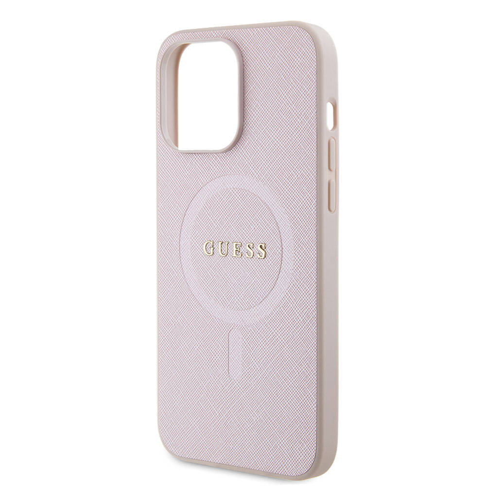iPhone 15 Pro Max Kılıf Guess Orijinal Lisanslı M-safe Şarj Özellikli Yazı Logolu Saffiano Kılıf