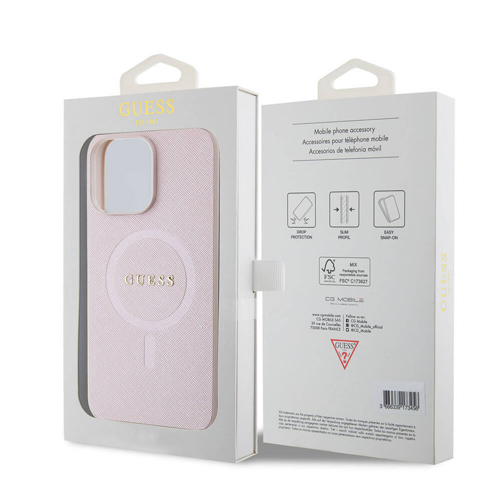 iPhone 15 Pro Max Kılıf Guess Orijinal Lisanslı M-safe Şarj Özellikli Yazı Logolu Saffiano Kılıf