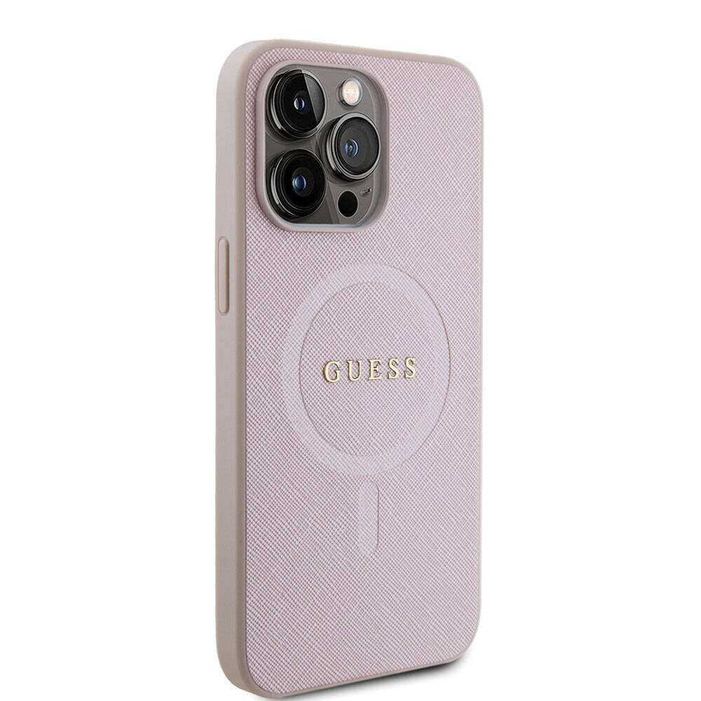 iPhone 15 Pro Max Kılıf Guess Orijinal Lisanslı M-safe Şarj Özellikli Yazı Logolu Saffiano Kılıf