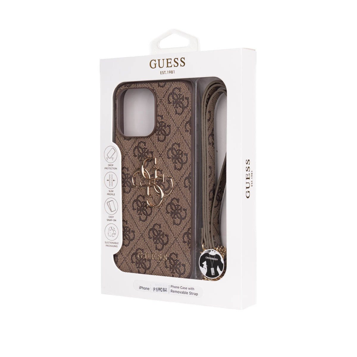 iPhone 15 Pro Max Kılıf Guess Orijinal Lisanslı PU Deri 4G Büyük Metal Logolu Çapraz Vücut Askılı Kılıf