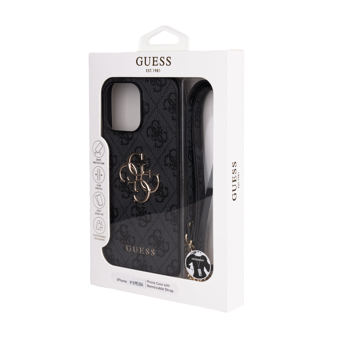 iPhone 15 Pro Max Kılıf Guess Orijinal Lisanslı PU Deri 4G Büyük Metal Logolu Çapraz Vücut Askılı Kılıf
