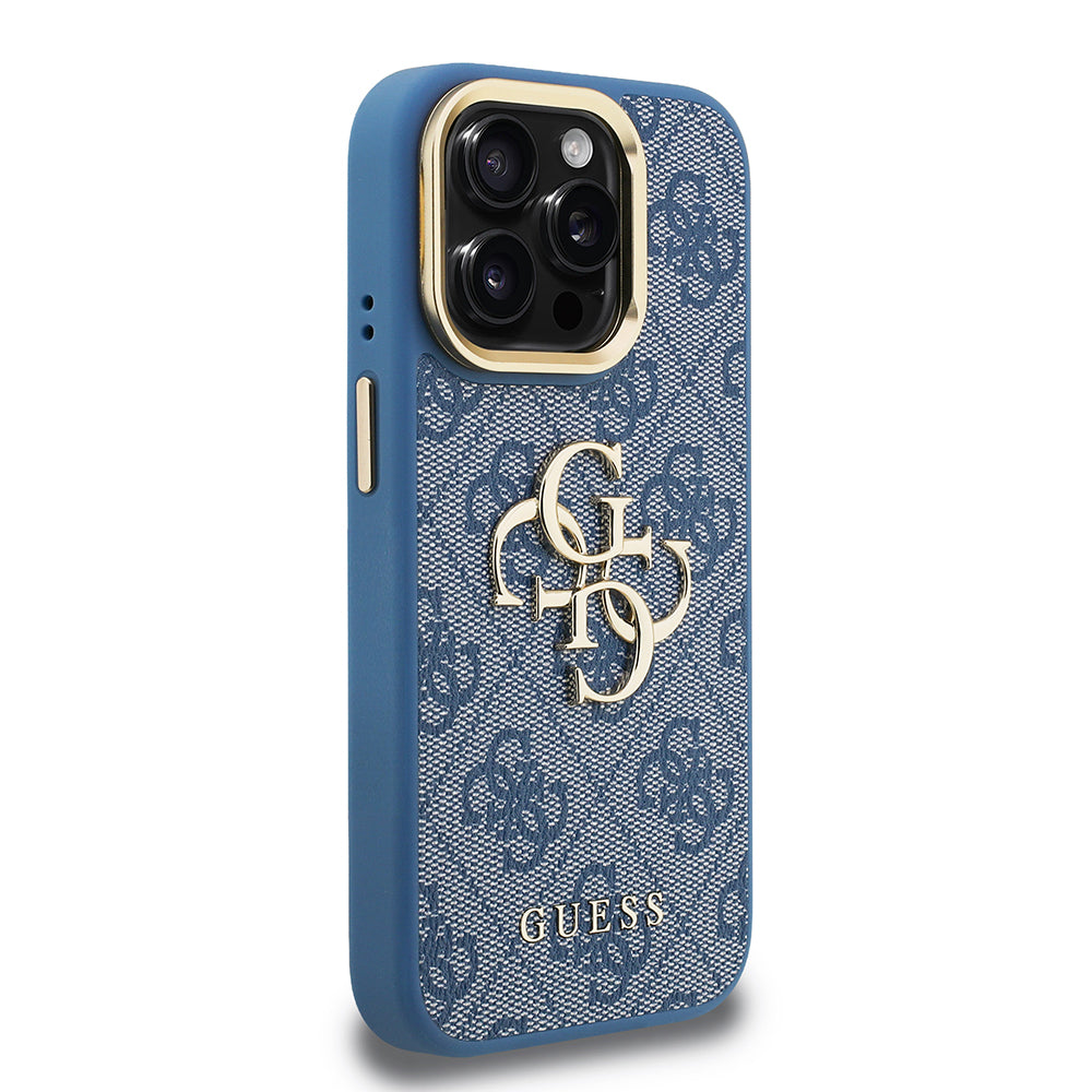 iPhone 15 Pro Max Kılıf Guess Orijinal Lisanslı PU Deri 4G Desenli Metal Büyük 4G ve Yazı Logolu Kamera Standlı Kılıf