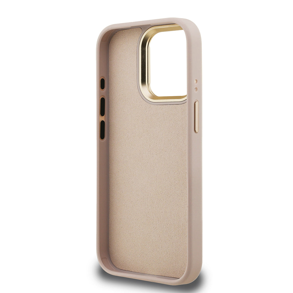 iPhone 15 Pro Max Kılıf Guess Orijinal Lisanslı PU Deri 4G Desenli Metal Büyük 4G ve Yazı Logolu Kamera Standlı Kılıf