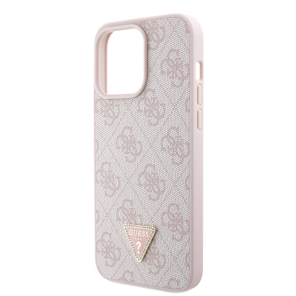 iPhone 15 Pro Max Kılıf Guess Orijinal Lisanslı PU Deri Askılı Taşlı Üçgen Logo 4G Desenli Strass Crossbody Kılıf