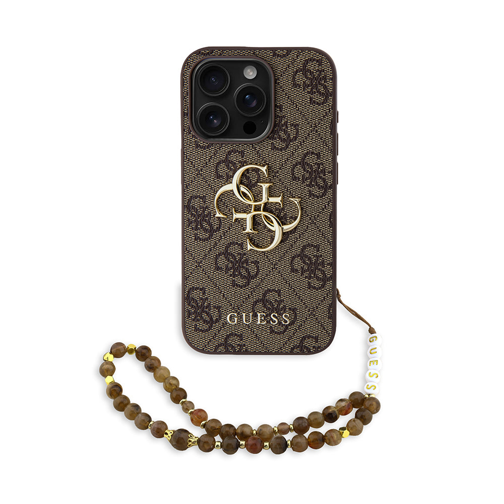 iPhone 15 Pro Max Kılıf Guess Orijinal Lisanslı PU Deri Bilek Askı İpli Metal Büyük 4G ve Yazı Logolu Kılıf