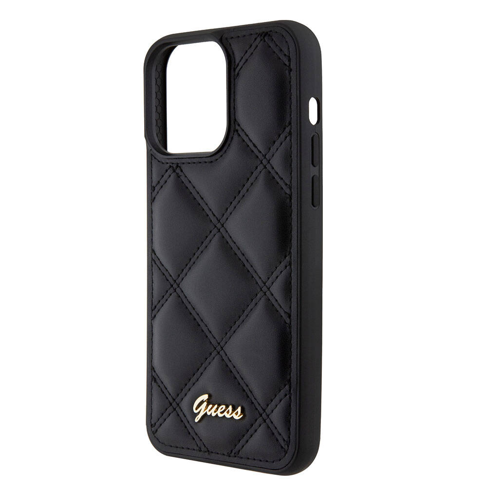 iPhone 15 Pro Max Kılıf Guess Orijinal Lisanslı PU Deri Metal Yazı Logolu Kapitone Kılıf