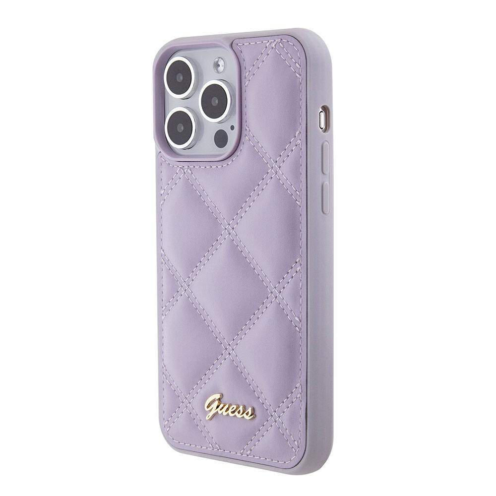 iPhone 15 Pro Max Kılıf Guess Orijinal Lisanslı PU Deri Metal Yazı Logolu Kapitone Kılıf