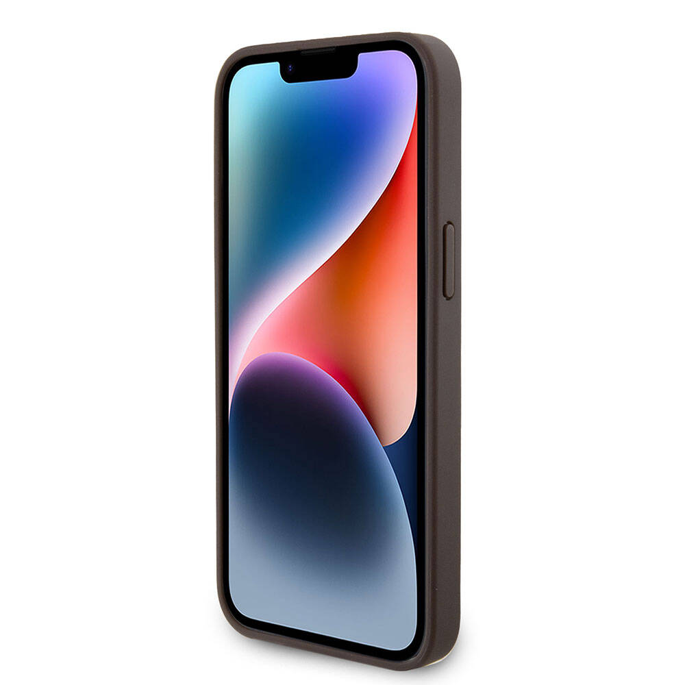 iPhone 15 Pro Max Kılıf Guess Orijinal Lisanslı PU Deri Taşlı Üçgen Logo 4G Desenli Strass Kılıf
