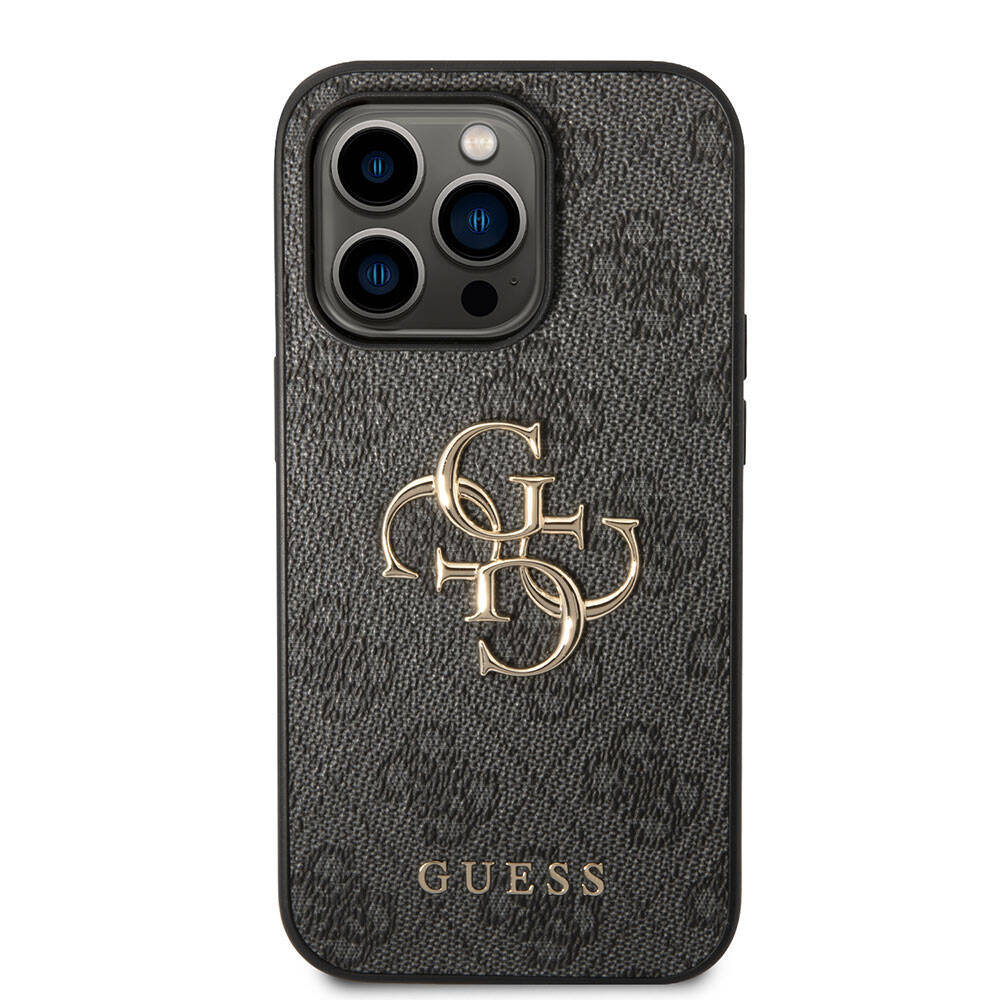 iPhone 15 Pro Max Kılıf Guess Orijinal Lisanslı PU Deri Yazı ve 4G Metal Logolu Desenli Kılıf