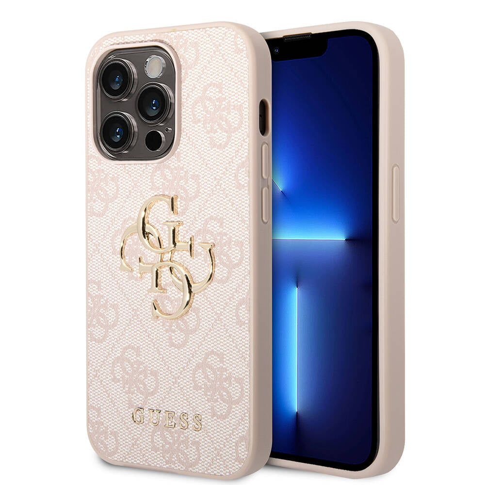 iPhone 15 Pro Max Kılıf Guess Orijinal Lisanslı PU Deri Yazı ve 4G Metal Logolu Desenli Kılıf