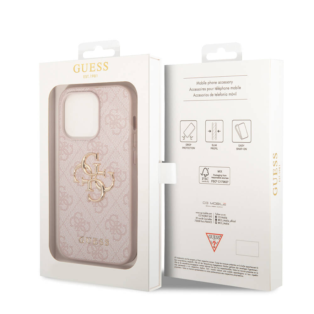 iPhone 15 Pro Max Kılıf Guess Orijinal Lisanslı PU Deri Yazı ve 4G Metal Logolu Desenli Kılıf