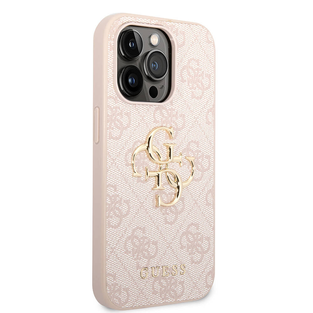 iPhone 15 Pro Max Kılıf Guess Orijinal Lisanslı PU Deri Yazı ve 4G Metal Logolu Desenli Kılıf