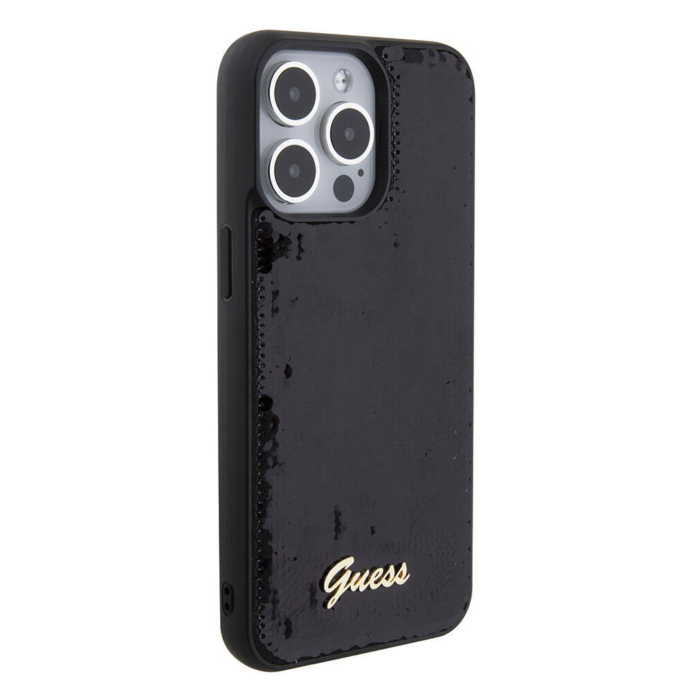 iPhone 15 Pro Max Kılıf Guess Orijinal Lisanslı Pullu Arka Yüzey Metal Yazı Logolu Sequin Script Kılıf