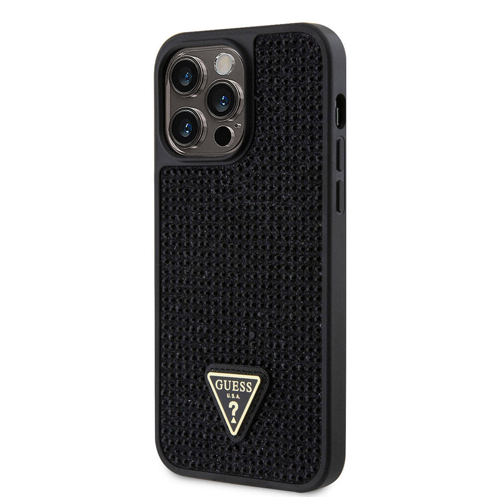 iPhone 15 Pro Max Kılıf Guess Orijinal Lisanslı Taşlı Arka Yüzey Üçgen Logolu Kılıf