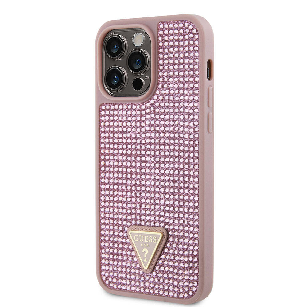 iPhone 15 Pro Max Kılıf Guess Orijinal Lisanslı Taşlı Arka Yüzey Üçgen Logolu Kılıf