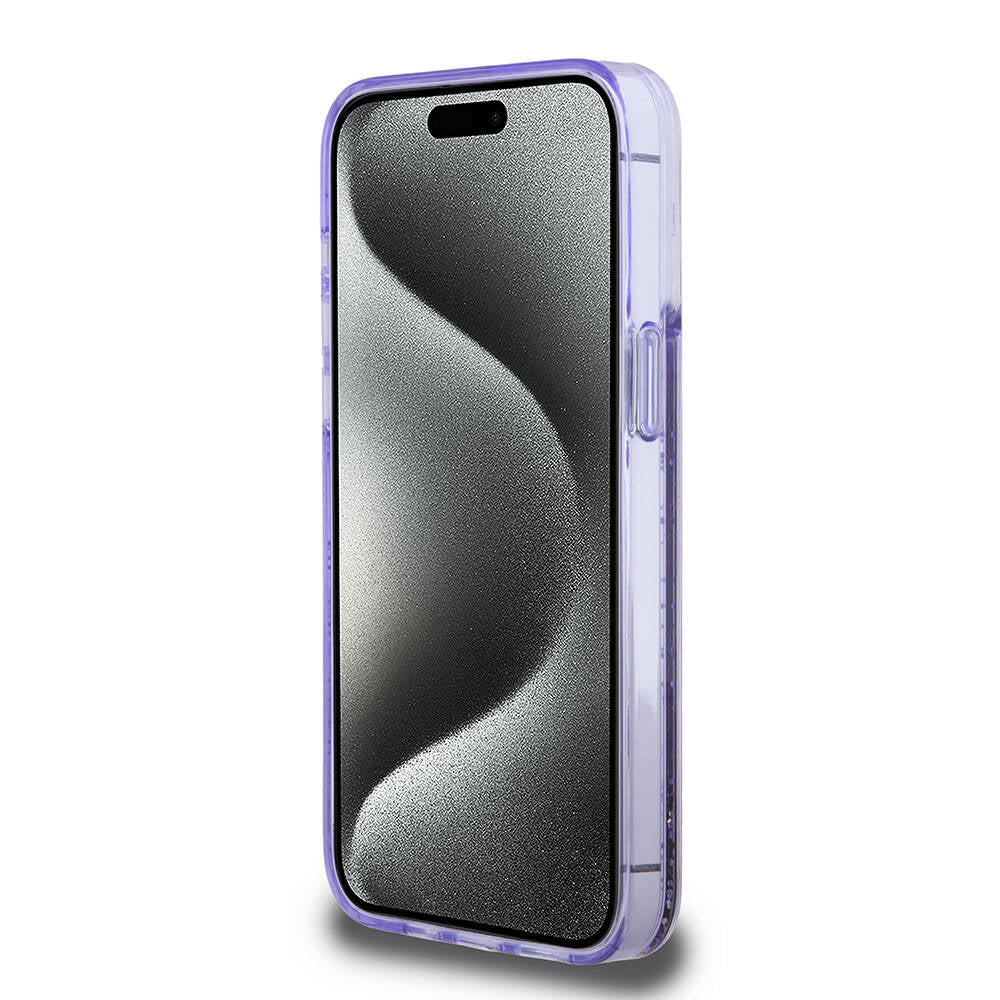 iPhone 15 Pro Max Kılıf Guess Orijinal Lisanslı Transparan Sıvılı Simli Altın Çizgili Kılıf