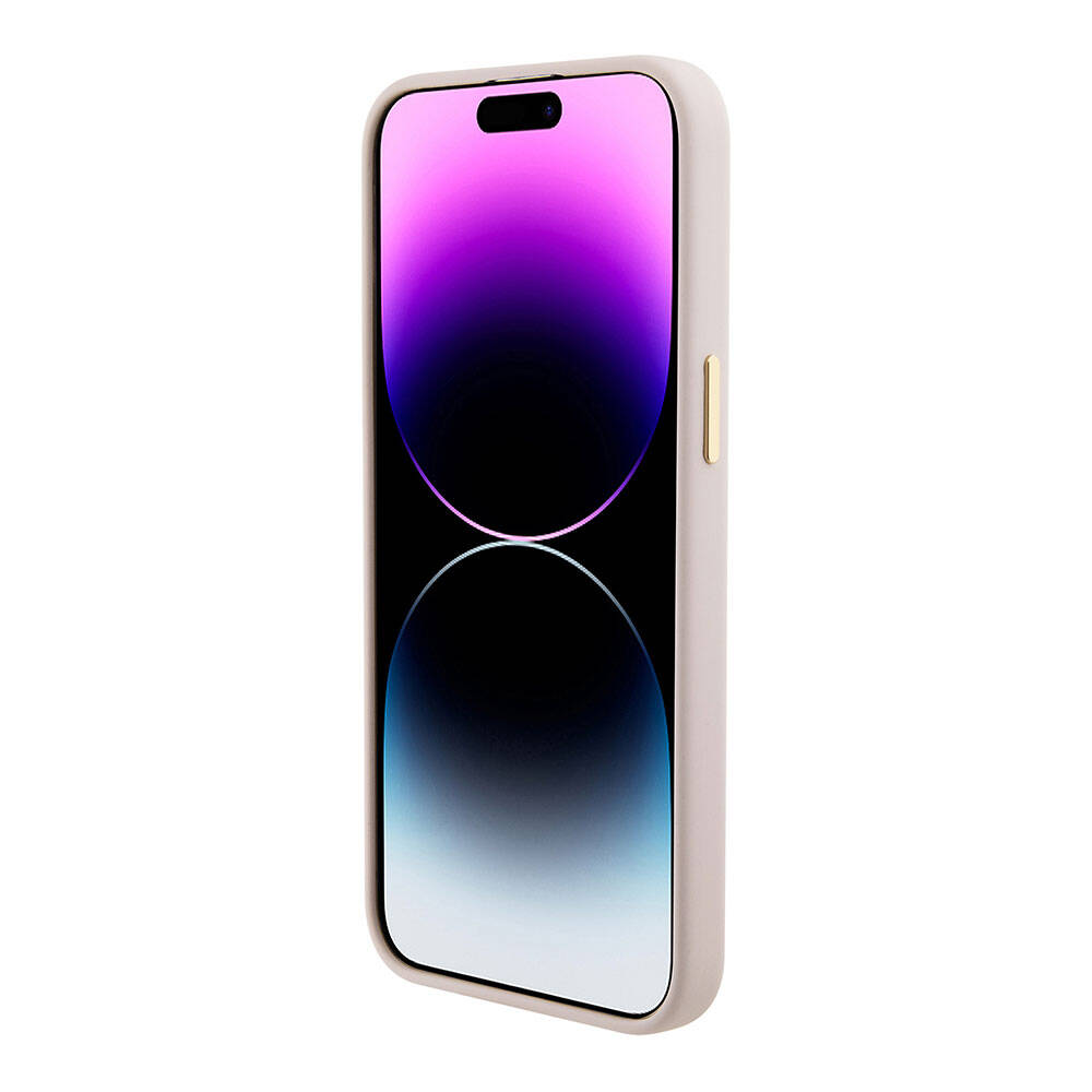 iPhone 15 Pro Max Kılıf Guess Orijinal Lisanslı Yazı ve Taşlı 4G Logolu Metal Kamera Çerçeveli Silikon Kılıf