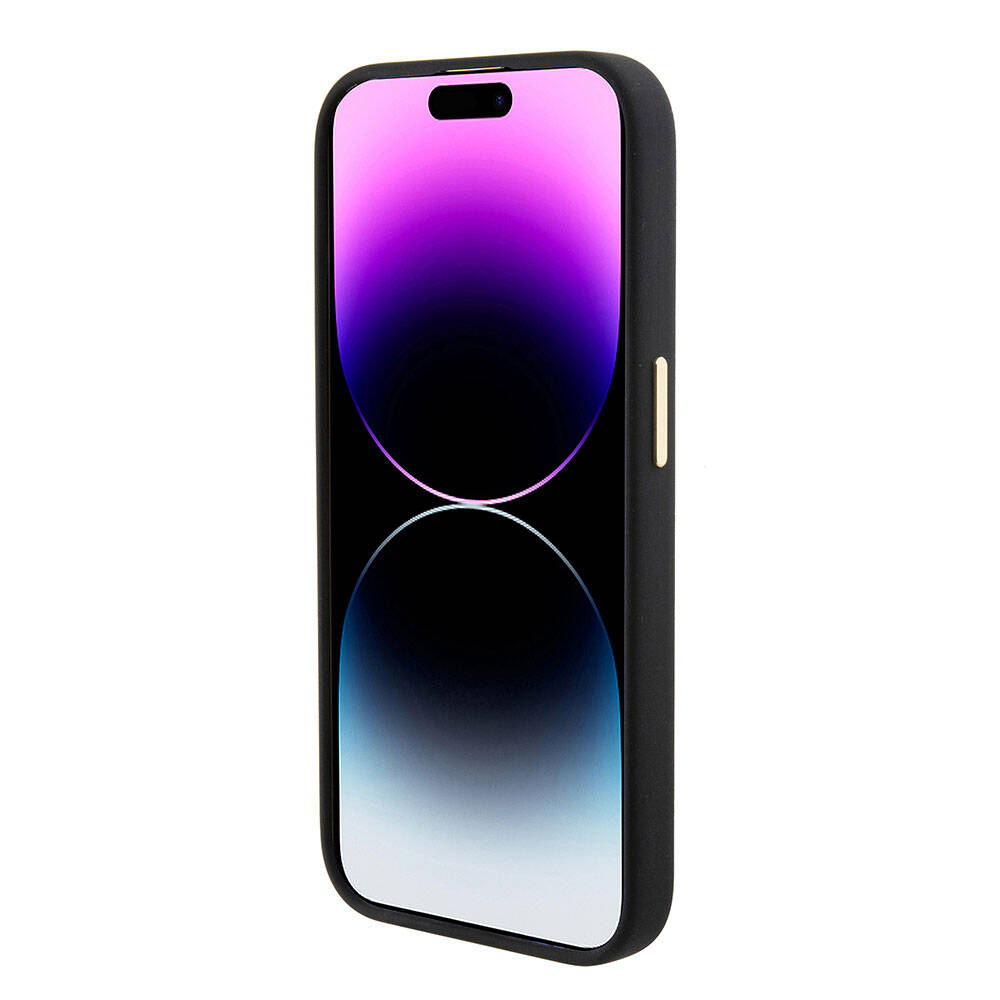 iPhone 15 Pro Max Kılıf Guess Orijinal Lisanslı Yazı ve Taşlı 4G Logolu Metal Kamera Çerçeveli Silikon Kılıf