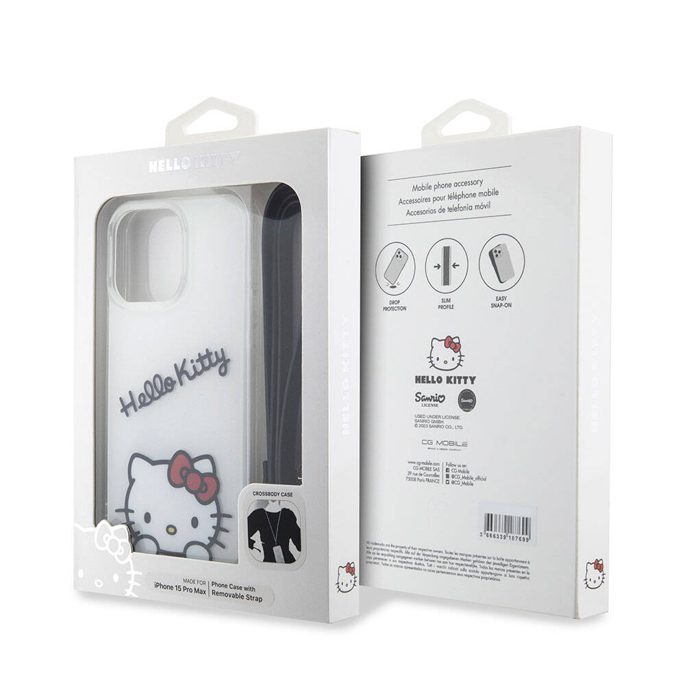 iPhone 15 Pro Max Kılıf Hello Kitty Orijinal Lisanslı Askılı Yazı ve İkonik Logolu Daydreaming Kılıf