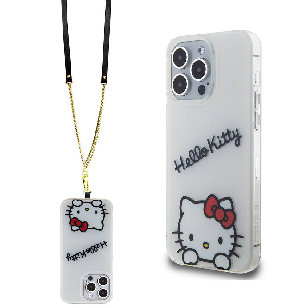iPhone 15 Pro Max Kılıf Hello Kitty Orijinal Lisanslı Askılı Yazı ve İkonik Logolu Daydreaming Kılıf