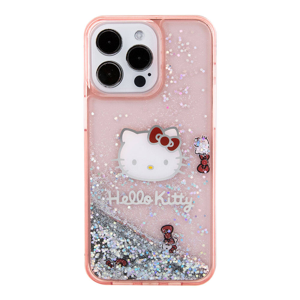 iPhone 15 Pro Max Kılıf Hello Kitty Orijinal Lisanslı İkonik Sıvılı Glitter Kılıf