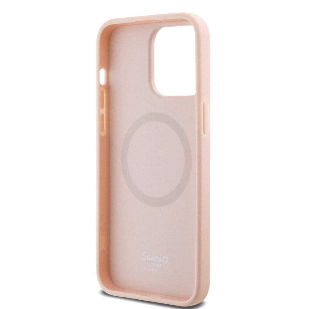 iPhone 15 Pro Max Kılıf Hello Kitty Orijinal Lisanslı M-safe Şarj Özellikli Baskı Logolu Uyuyan Kitty Deri Kılıf