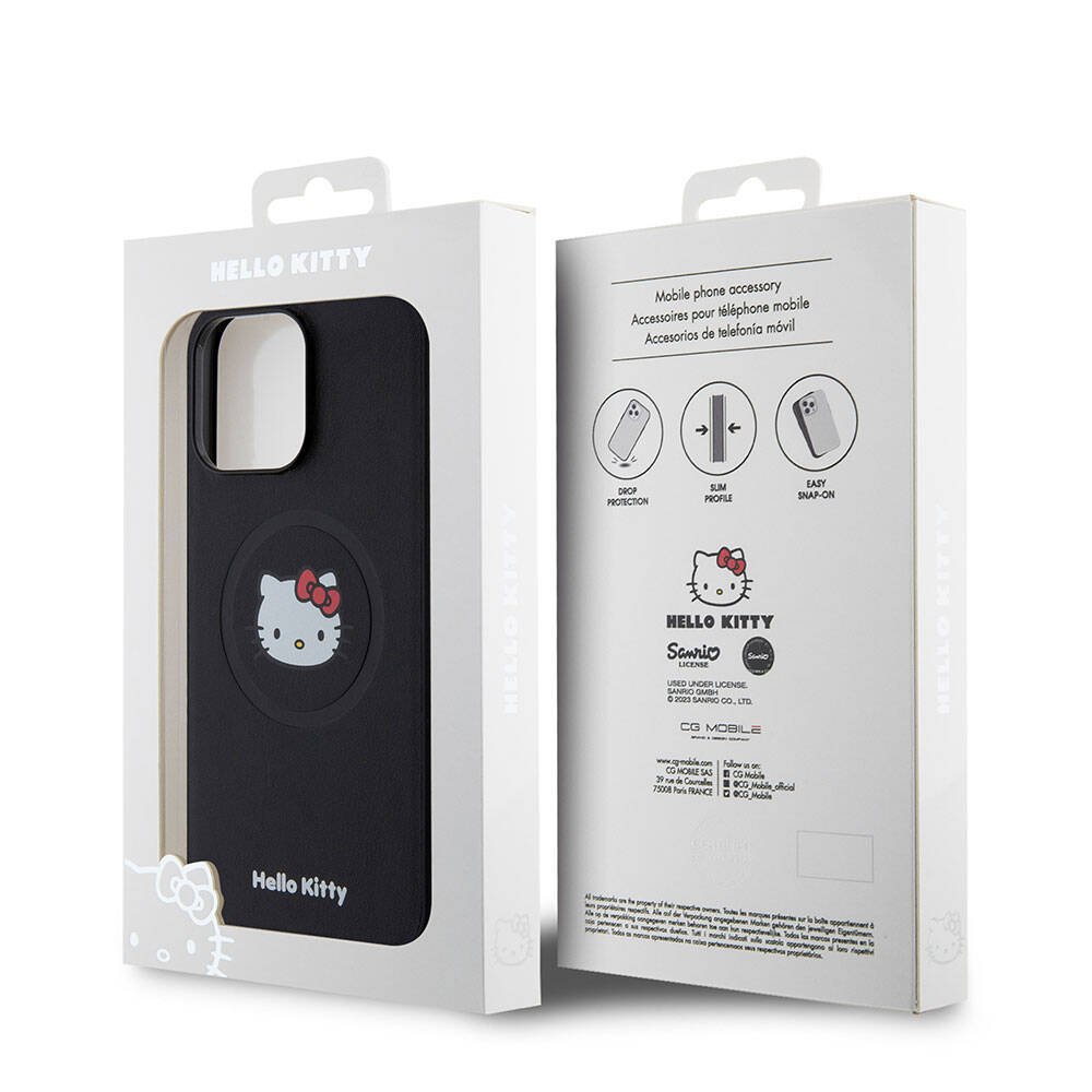 iPhone 15 Pro Max Kılıf Hello Kitty Orijinal Lisanslı M-safe Şarj Özellikli Kitty Head Deri Kılıf