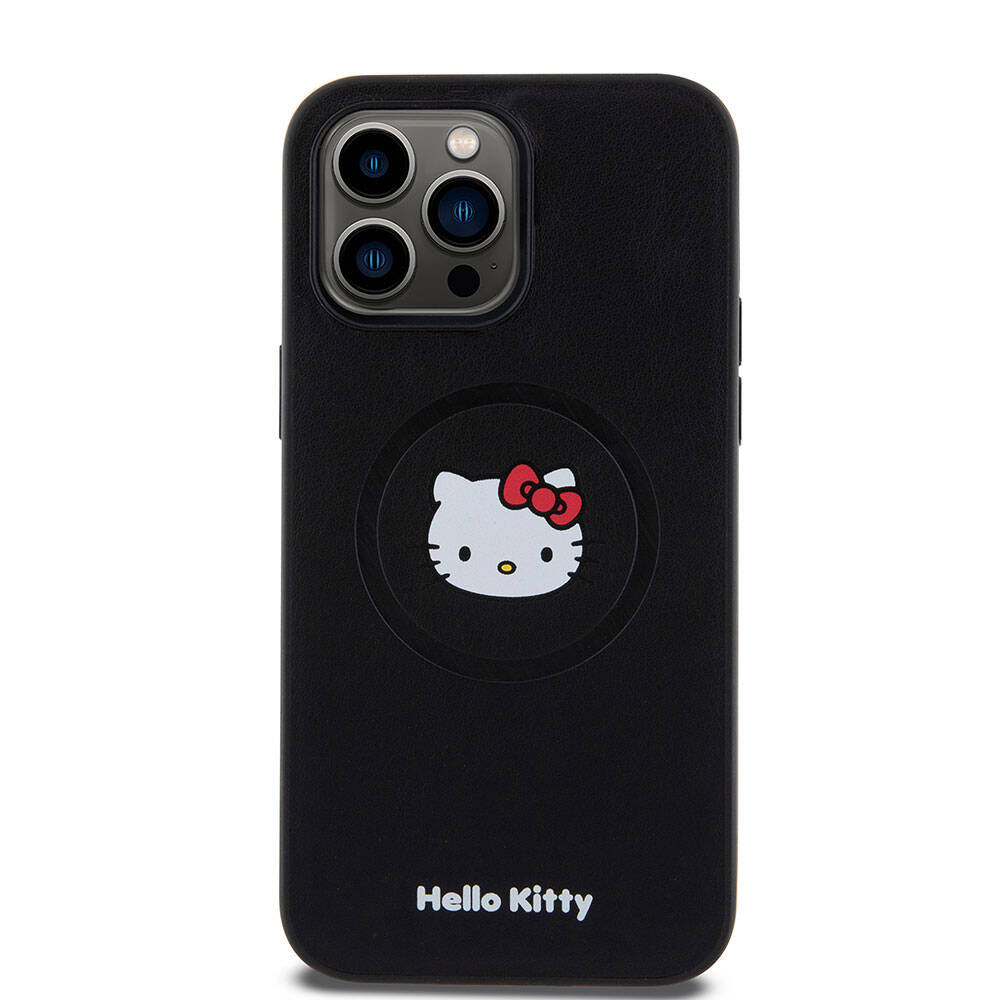 iPhone 15 Pro Max Kılıf Hello Kitty Orijinal Lisanslı M-safe Şarj Özellikli Kitty Head Deri Kılıf