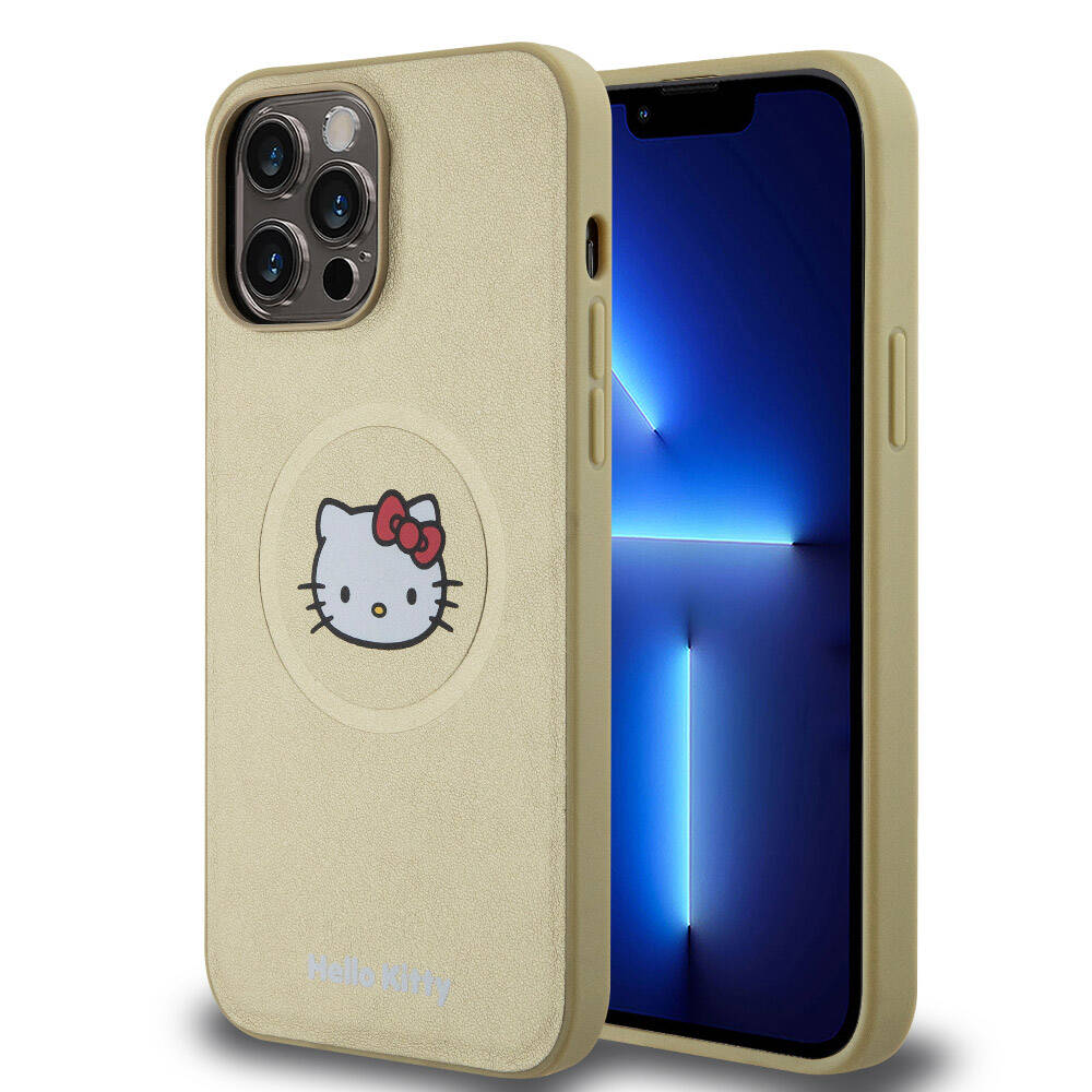 iPhone 15 Pro Max Kılıf Hello Kitty Orijinal Lisanslı M-safe Şarj Özellikli Kitty Head Deri Kılıf