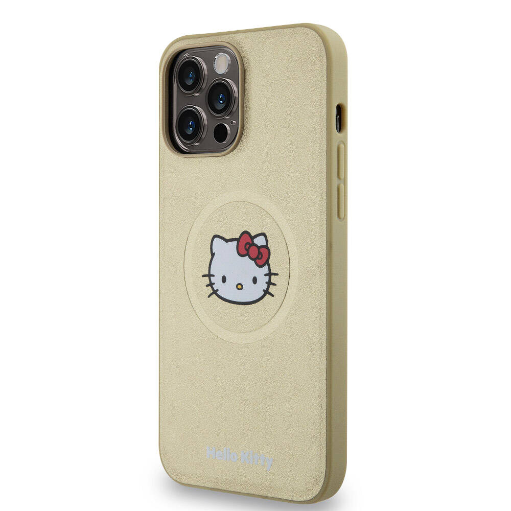 iPhone 15 Pro Max Kılıf Hello Kitty Orijinal Lisanslı M-safe Şarj Özellikli Kitty Head Deri Kılıf