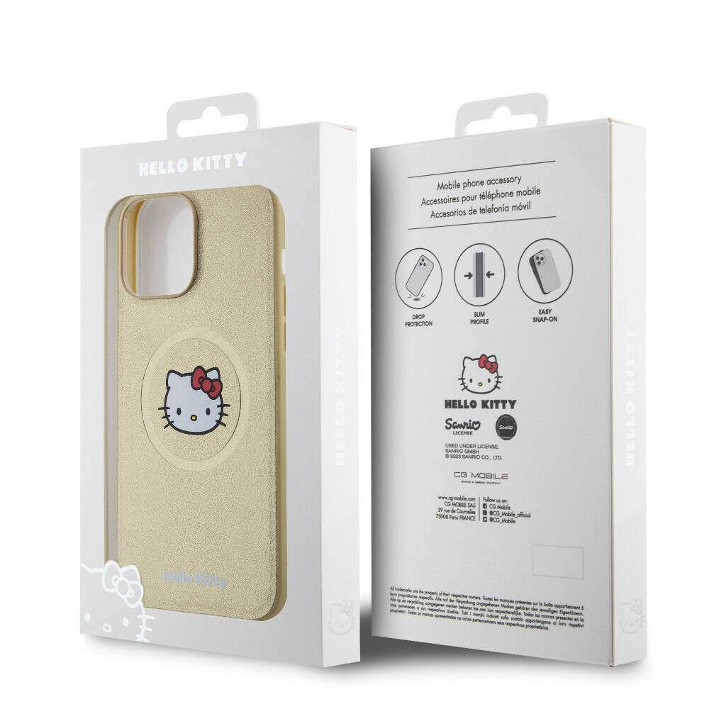 iPhone 15 Pro Max Kılıf Hello Kitty Orijinal Lisanslı M-safe Şarj Özellikli Kitty Head Deri Kılıf