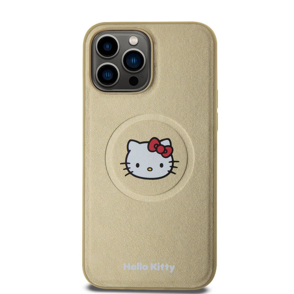 iPhone 15 Pro Max Kılıf Hello Kitty Orijinal Lisanslı M-safe Şarj Özellikli Kitty Head Deri Kılıf