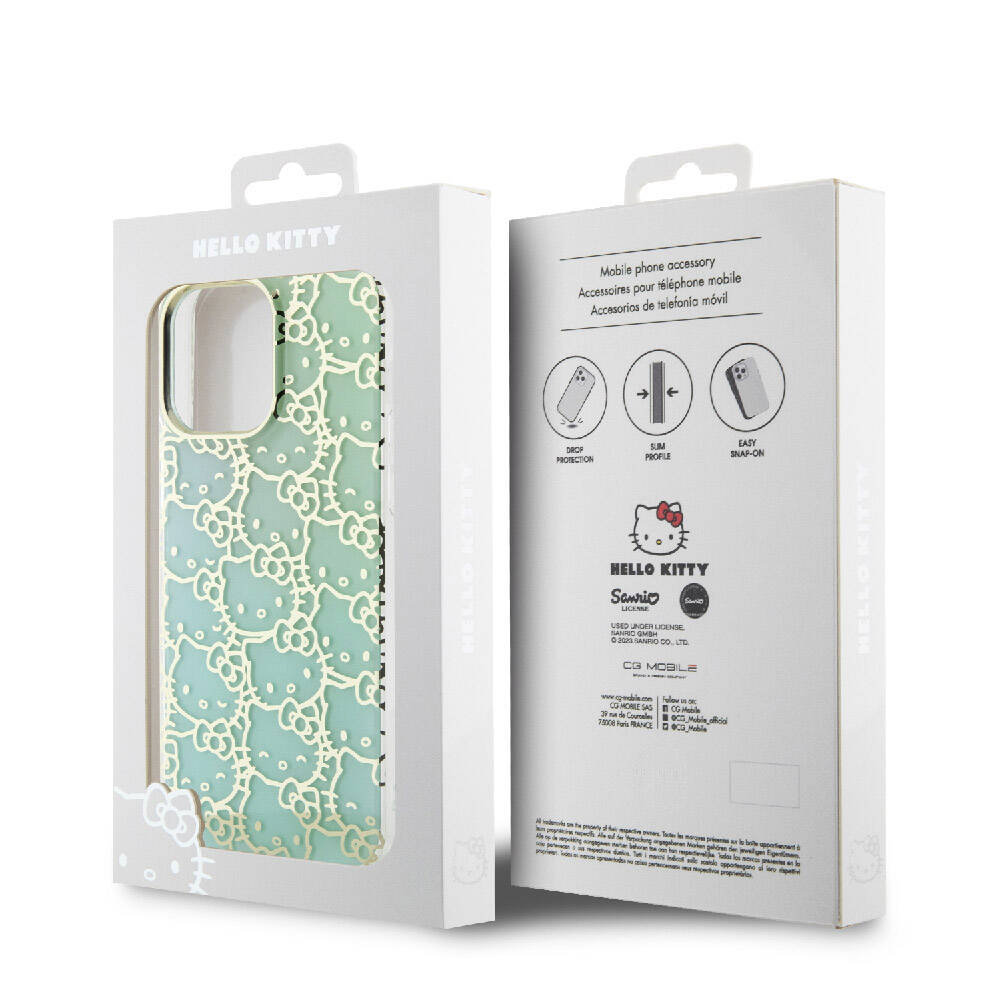 iPhone 15 Pro Max Kılıf Hello Kitty Orijinal Lisanslı Renk Geçişli Elektroplating Kaplama Kitty Head Desenli Kılıf