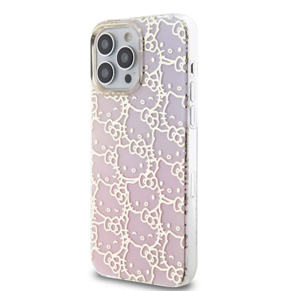 iPhone 15 Pro Max Kılıf Hello Kitty Orijinal Lisanslı Renk Geçişli Elektroplating Kaplama Kitty Head Desenli Kılıf