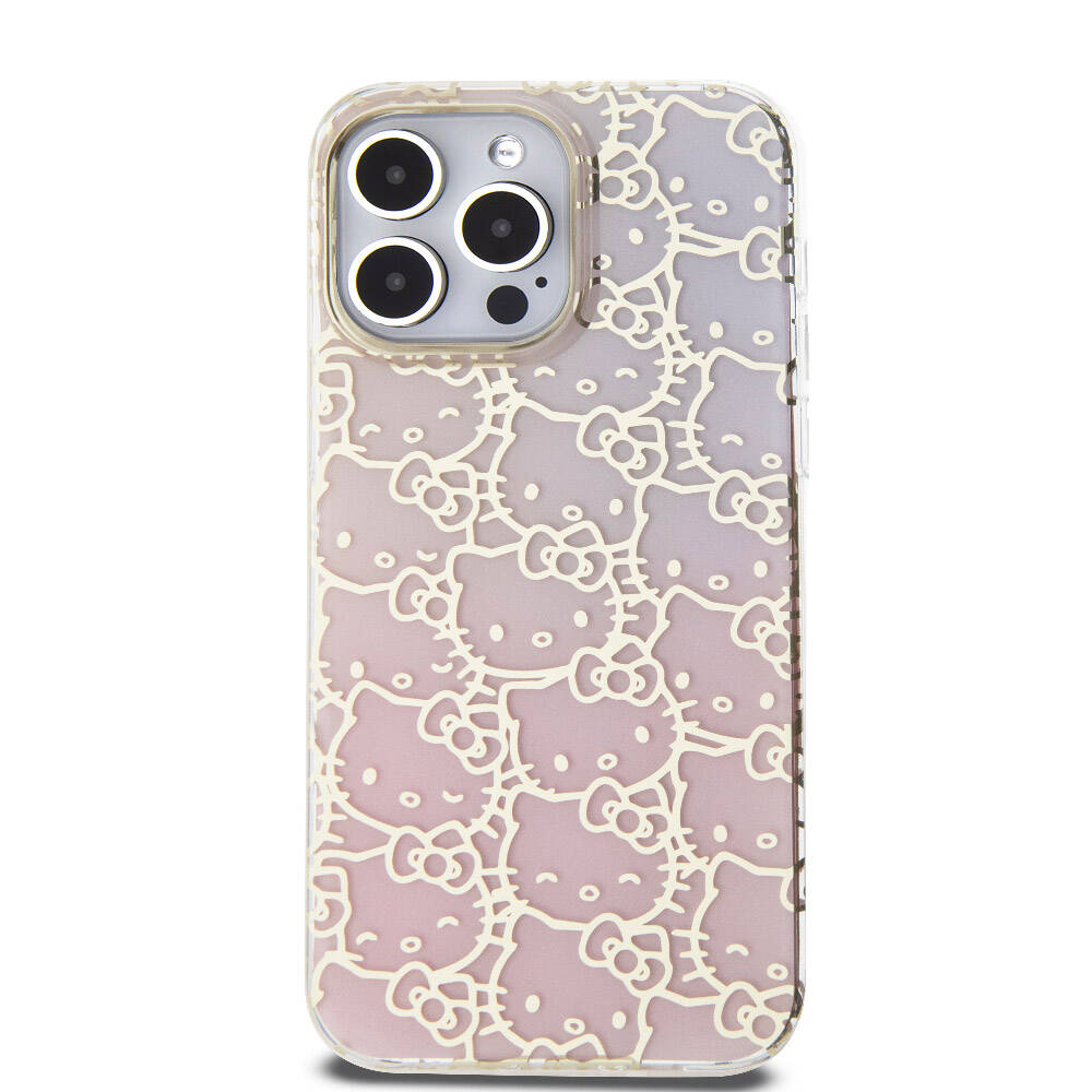 iPhone 15 Pro Max Kılıf Hello Kitty Orijinal Lisanslı Renk Geçişli Elektroplating Kaplama Kitty Head Desenli Kılıf