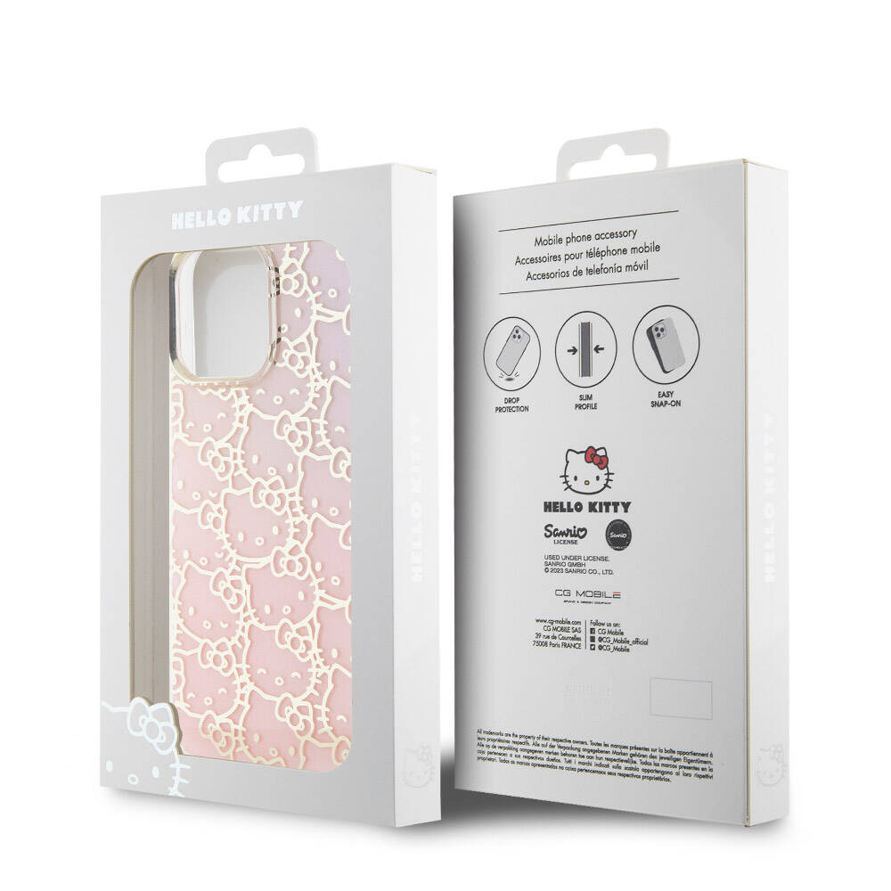 iPhone 15 Pro Max Kılıf Hello Kitty Orijinal Lisanslı Renk Geçişli Elektroplating Kaplama Kitty Head Desenli Kılıf